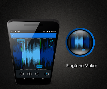 MP3 Cutter app interface showing an audio waveform on a smartphone screen
